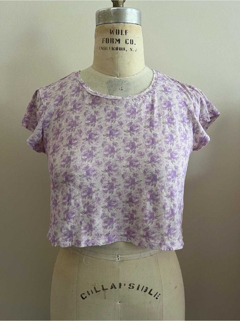 LoveShackFancy Lavender Floral Short Sleeve Cropped T-Shirt